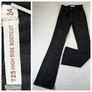 Levi's 725 High Rise Bootcut Black Denim Dress Jeans Women 24/21X30 1/2